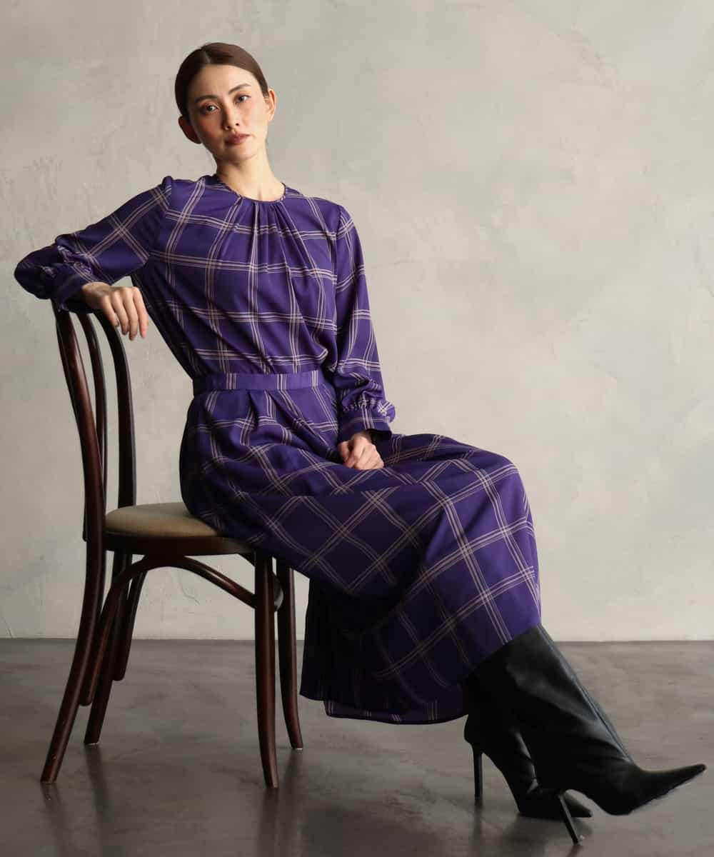 FMHAG43300 MICHEL KLEIN(ミッシェルクラン) [セットアップ対応]ウィンドウペーンシフォンスカート ベージュ