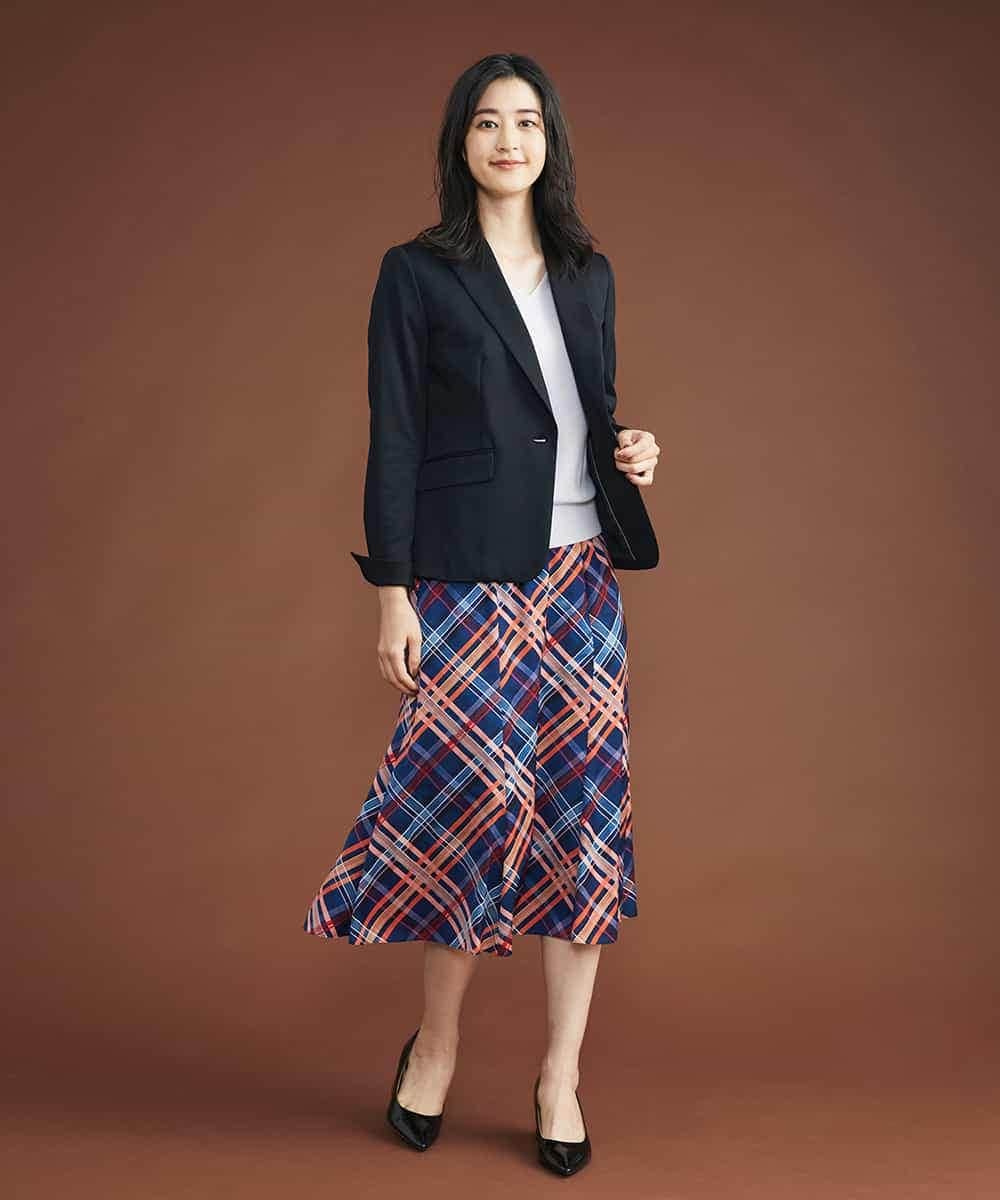 FMHAS30270 MICHEL KLEIN(ミッシェルクラン) ネオンチェックフレアスカート（オリジナルプリント） オレンジ(15)