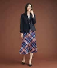 FMHAS30270 MICHEL KLEIN(ミッシェルクラン) ネオンチェックフレアスカート（オリジナルプリント） オレンジ(15)
