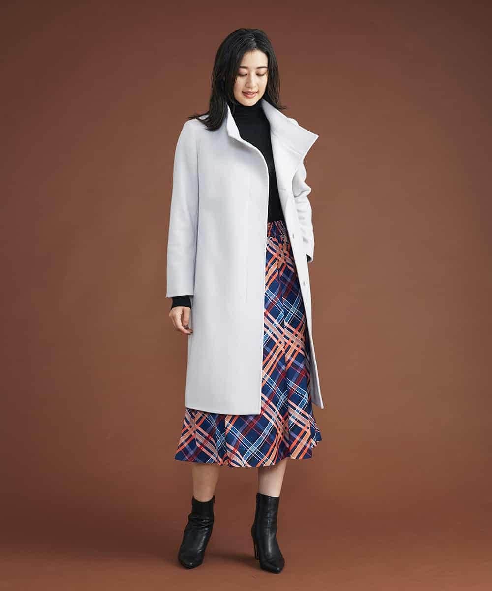 FMHAS30270 MICHEL KLEIN(ミッシェルクラン) ネオンチェックフレアスカート（オリジナルプリント） オレンジ(15)
