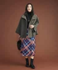 FMHAS30270 MICHEL KLEIN(ミッシェルクラン) ネオンチェックフレアスカート（オリジナルプリント） オレンジ(15)
