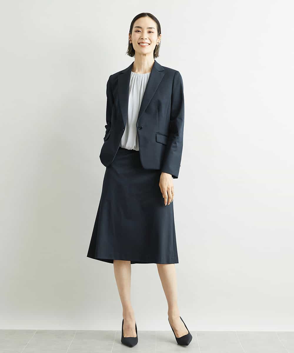 FMHAV15200 MICHEL KLEIN(ミッシェルクラン) [定番スーツ]トップサーモカルゼセミフレアスカート（機能素材） ダークネイビー(57)