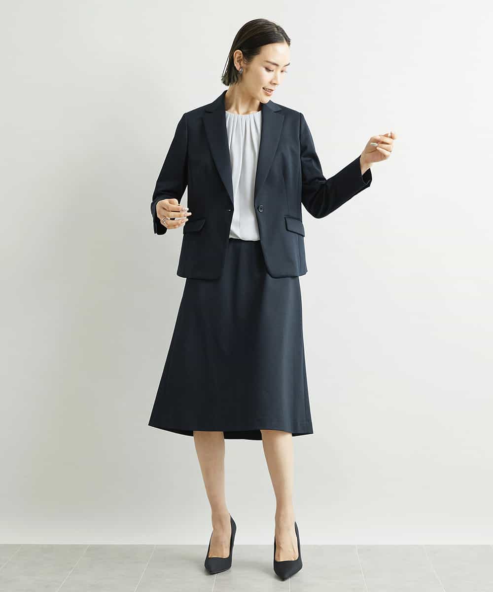 FMHAV15200 MICHEL KLEIN(ミッシェルクラン) [定番スーツ]トップサーモカルゼセミフレアスカート（機能素材） ダークネイビー(57)