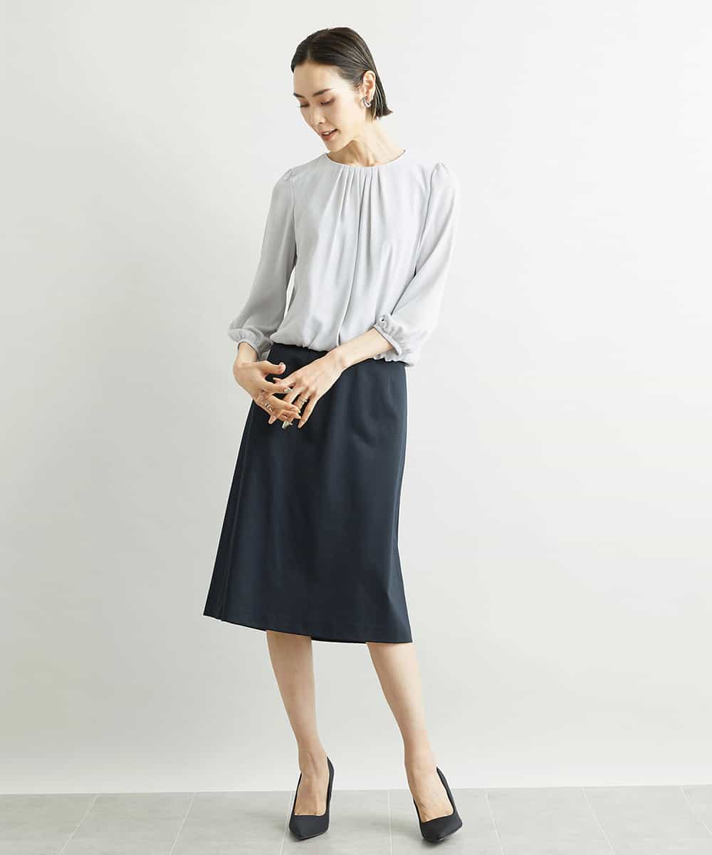 FMHAV15200 MICHEL KLEIN(ミッシェルクラン) [定番スーツ]トップサーモカルゼセミフレアスカート（機能素材） ダークネイビー(57)