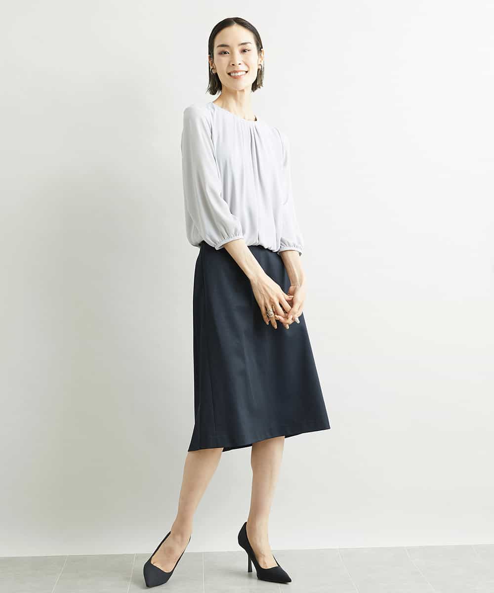 FMHAV15200 MICHEL KLEIN(ミッシェルクラン) [定番スーツ]トップサーモカルゼセミフレアスカート（機能素材） ダークネイビー(57)