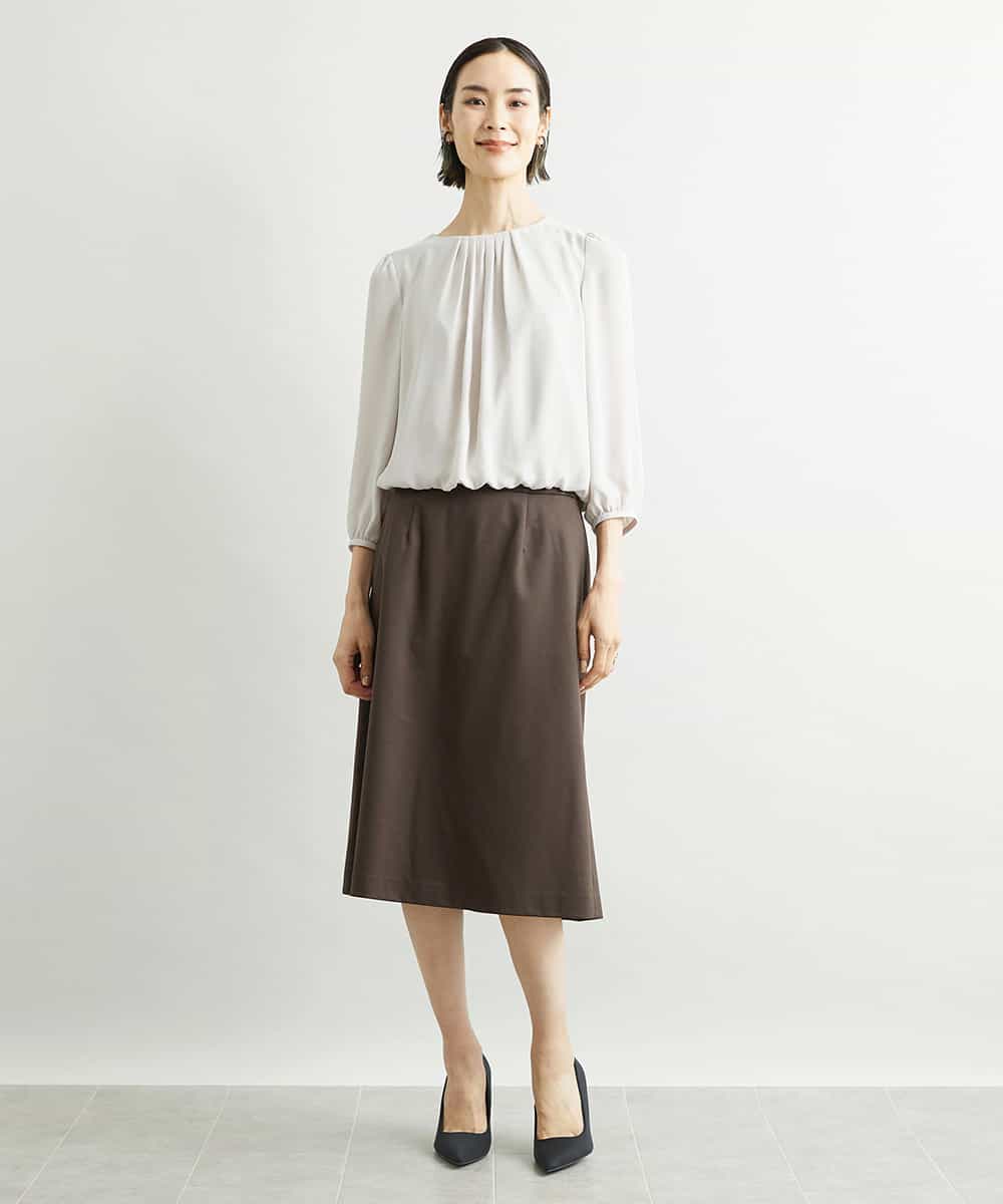 FMHAV15200 MICHEL KLEIN(ミッシェルクラン) [定番スーツ]トップサーモカルゼセミフレアスカート（機能素材） ダークネイビー(57)