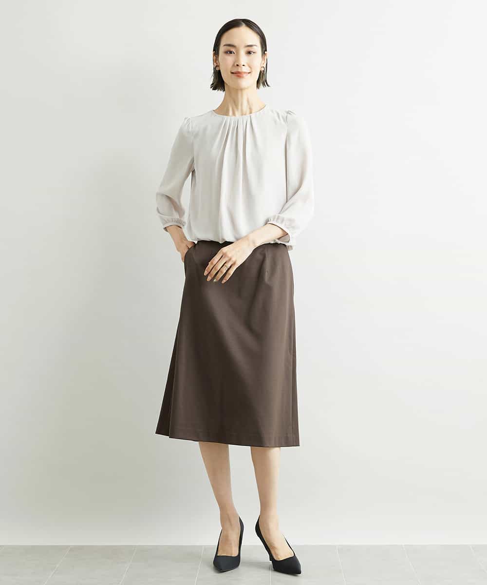 FMHAV15200 MICHEL KLEIN(ミッシェルクラン) [定番スーツ]トップサーモカルゼセミフレアスカート（機能素材） ダークネイビー(57)