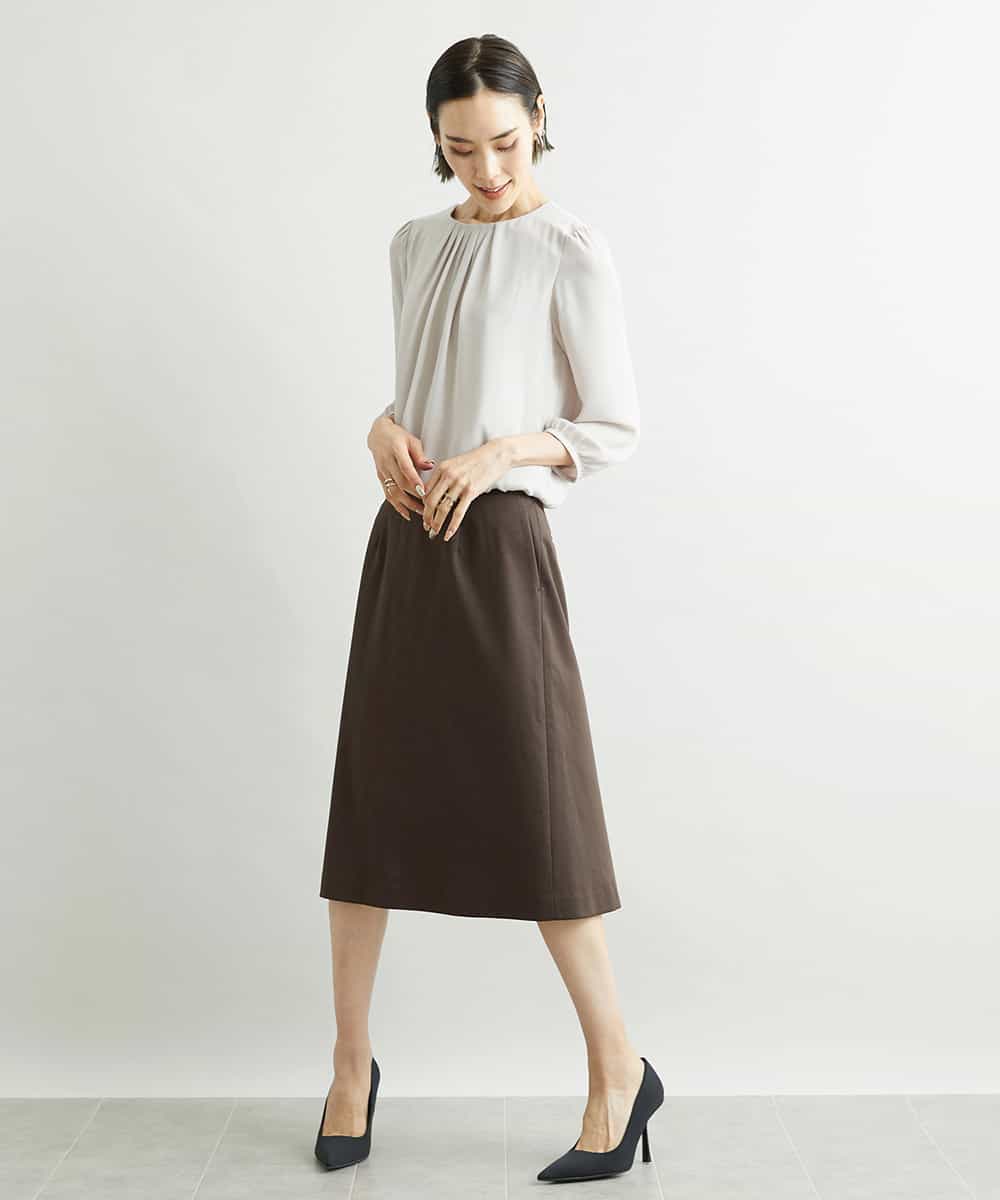 FMHAV15200 MICHEL KLEIN(ミッシェルクラン) [定番スーツ]トップサーモカルゼセミフレアスカート（機能素材） ダークネイビー(57)