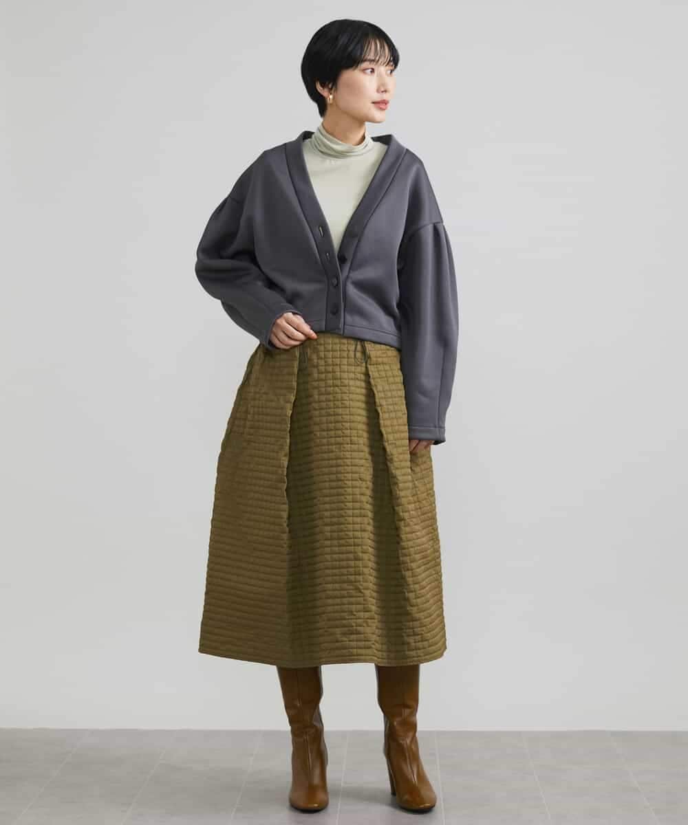 FMHAV19330 MICHEL KLEIN(ミッシェルクラン) スモーキーツイルエンボスデザインスカート カーキ(36)
