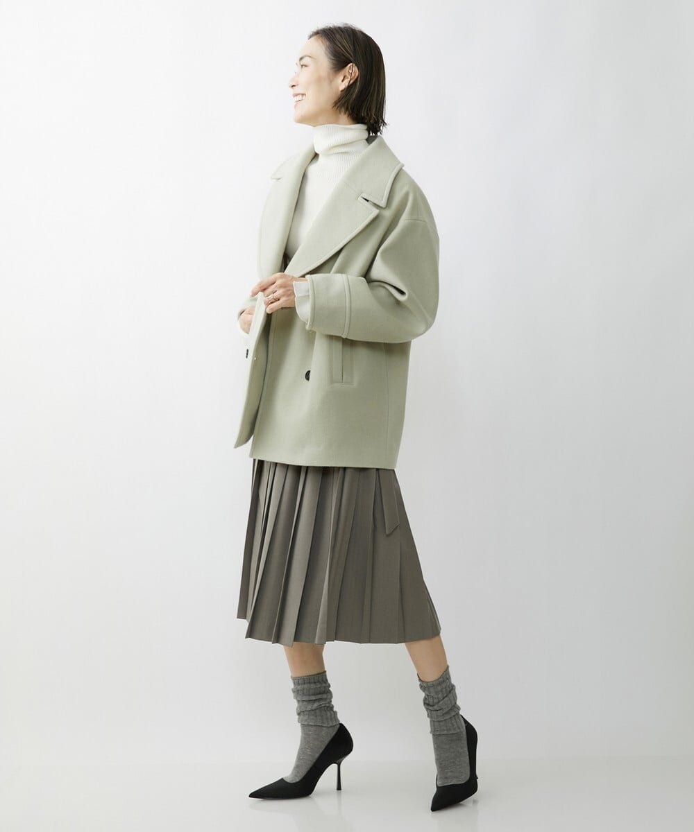 FMHAV31270 MICHEL KLEIN(ミッシェルクラン) プリーツラップスカート ライトカーキ(36)