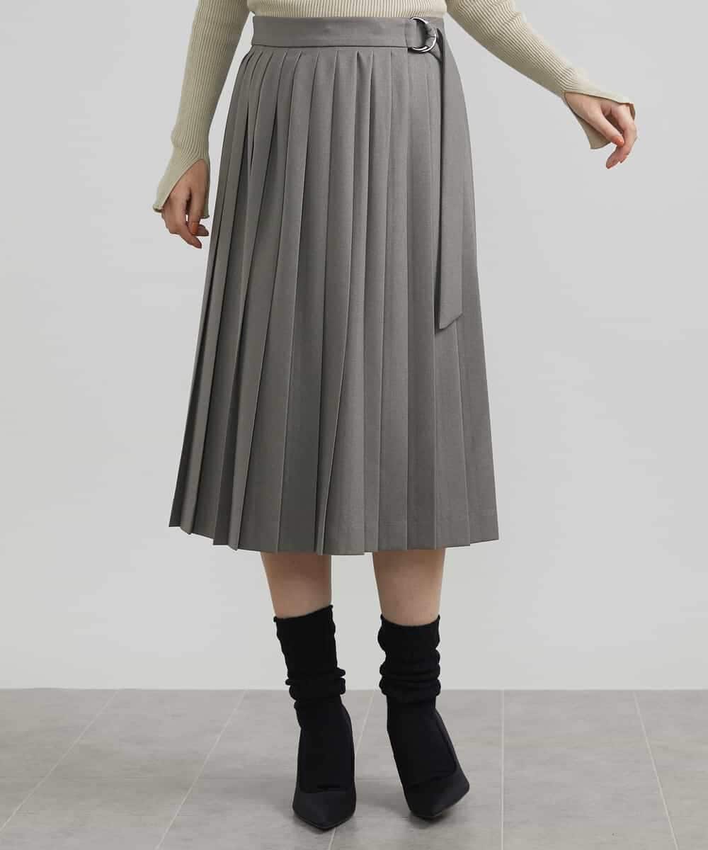 FMHAV31270 MICHEL KLEIN(ミッシェルクラン) プリーツラップスカート ライトカーキ(36)