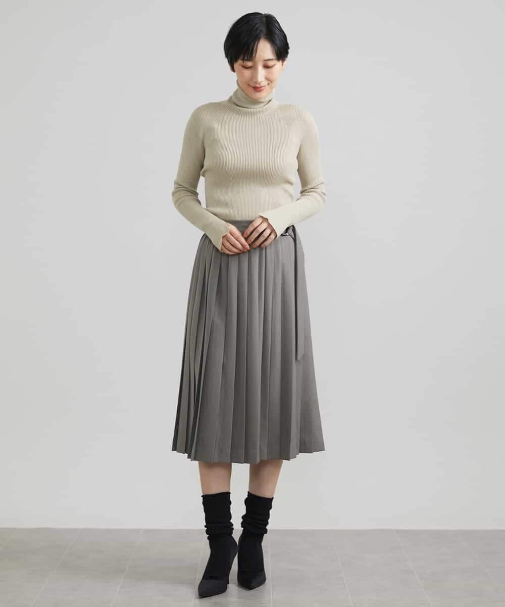 FMHAV31270 MICHEL KLEIN(ミッシェルクラン) プリーツラップスカート ライトカーキ(36)
