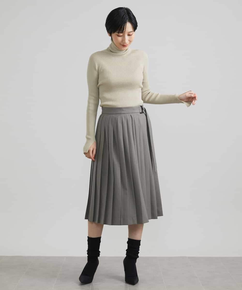 FMHAV31270 MICHEL KLEIN(ミッシェルクラン) プリーツラップスカート ライトカーキ(36)