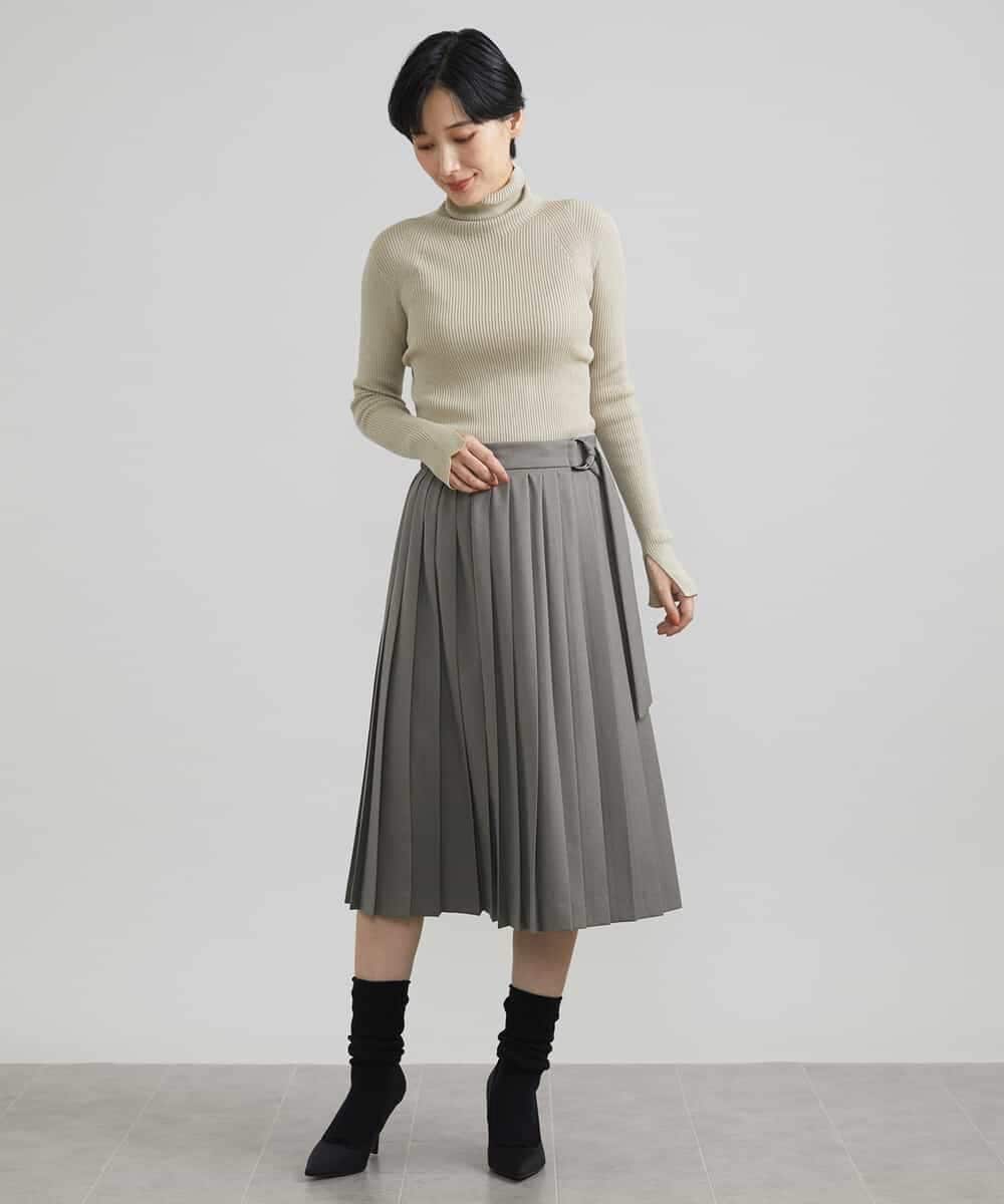 FMHAV31270 MICHEL KLEIN(ミッシェルクラン) プリーツラップスカート ライトカーキ(36)