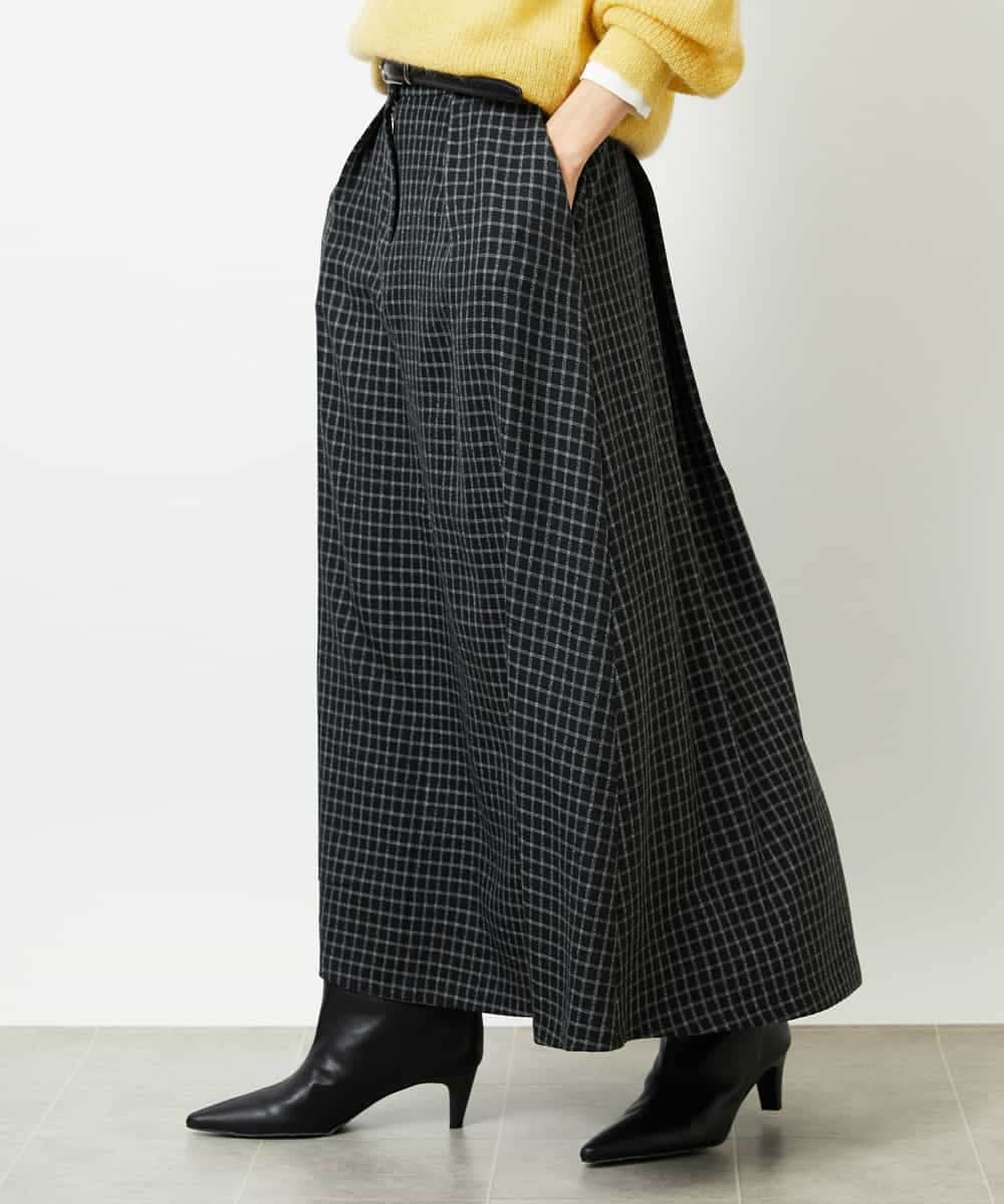 FMHBD24240 MICHEL KLEIN(ミッシェルクラン) ミモレ丈チェック柄Aラインスカート ブラック