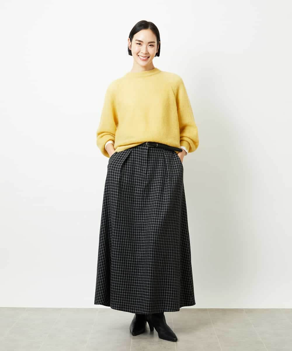 FMHBD24240 MICHEL KLEIN(ミッシェルクラン) ミモレ丈チェック柄Aラインスカート ブラック