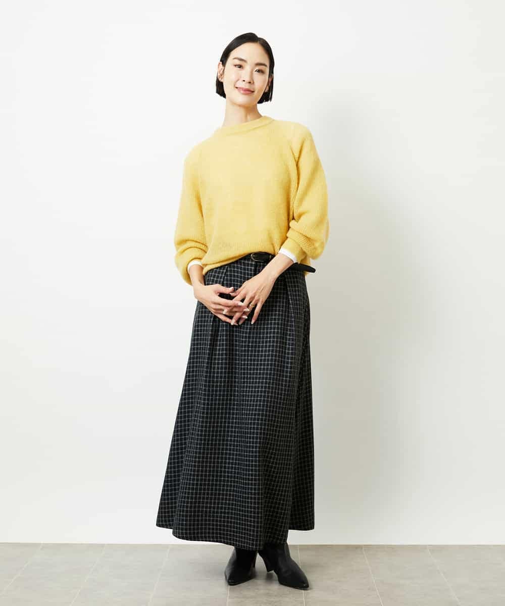 FMHBD24240 MICHEL KLEIN(ミッシェルクラン) ミモレ丈チェック柄Aラインスカート ブラック