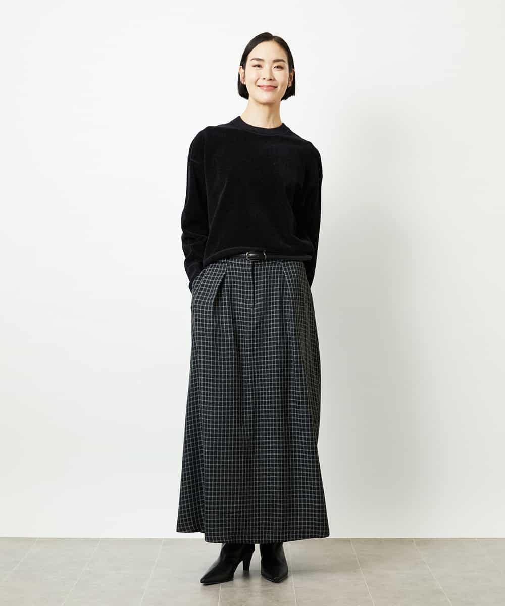 FMHBD24240 MICHEL KLEIN(ミッシェルクラン) ミモレ丈チェック柄Aラインスカート ブラック