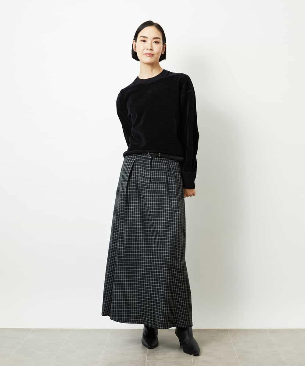 FMHBD24240 MICHEL KLEIN(ミッシェルクラン) ミモレ丈チェック柄Aラインスカート ブラック