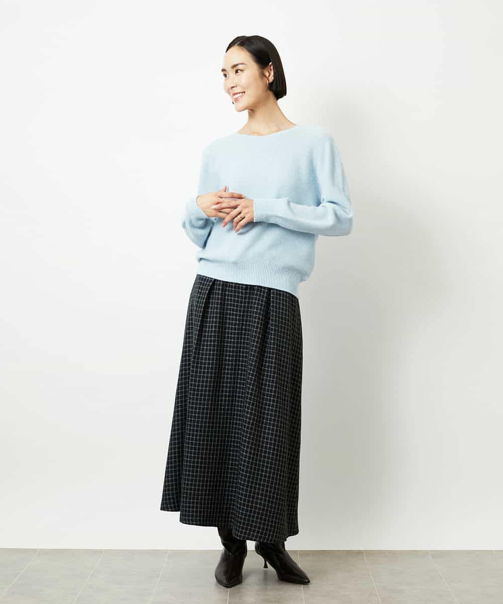 FMHBD24240 MICHEL KLEIN(ミッシェルクラン) ミモレ丈チェック柄Aラインスカート ブラック