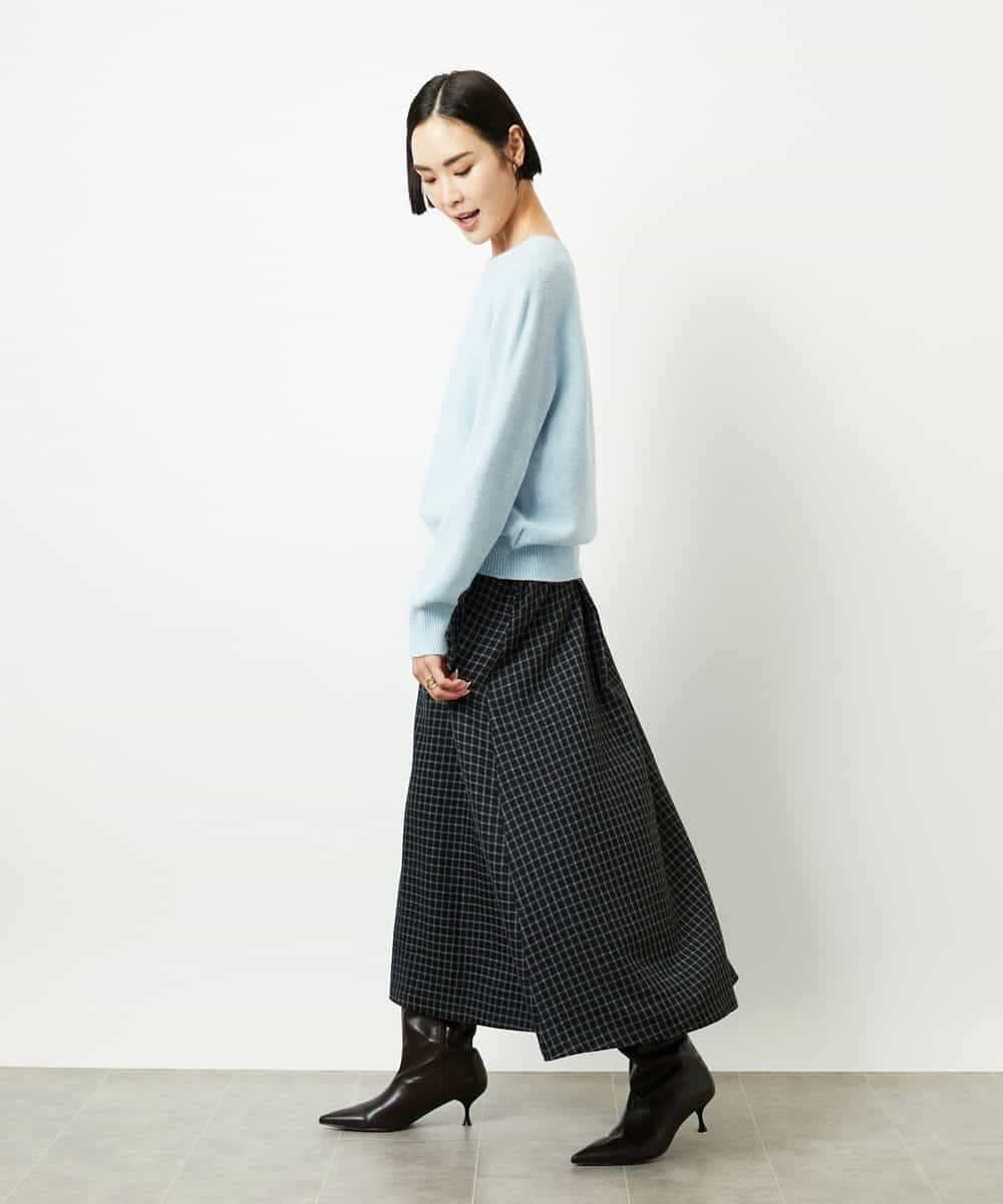 FMHBD24240 MICHEL KLEIN(ミッシェルクラン) ミモレ丈チェック柄Aラインスカート ブラック