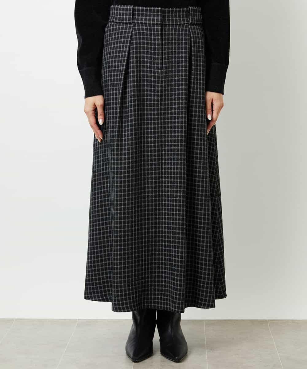 FMHBD24240 MICHEL KLEIN(ミッシェルクラン) ミモレ丈チェック柄Aラインスカート ブラック