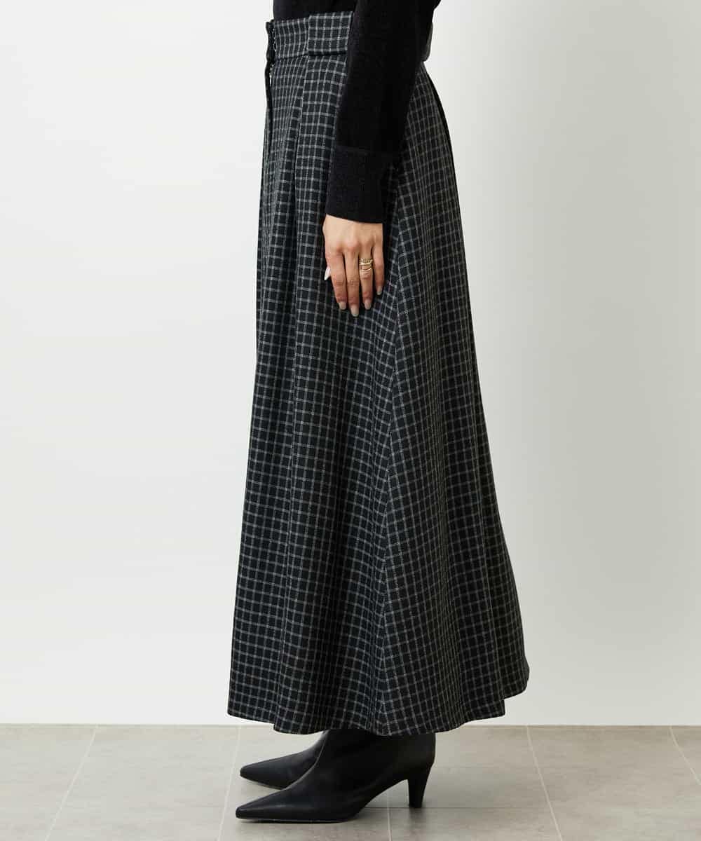 FMHBD24240 MICHEL KLEIN(ミッシェルクラン) ミモレ丈チェック柄Aラインスカート ブラック