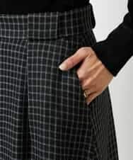 FMHBD24240 MICHEL KLEIN(ミッシェルクラン) ミモレ丈チェック柄Aラインスカート ブラック