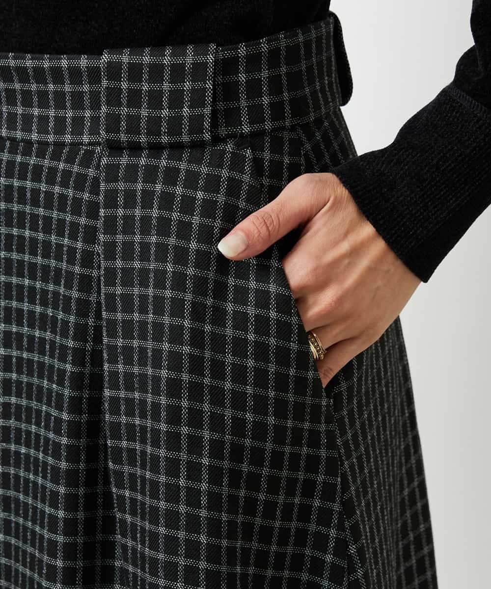 FMHBD24240 MICHEL KLEIN(ミッシェルクラン) ミモレ丈チェック柄Aラインスカート ブラック