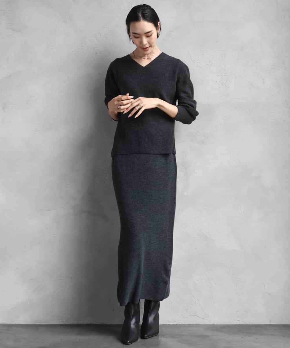 FMHBD34200 MICHEL KLEIN(ミッシェルクラン) [セットアップ対応]ニットナロースカート オレンジ