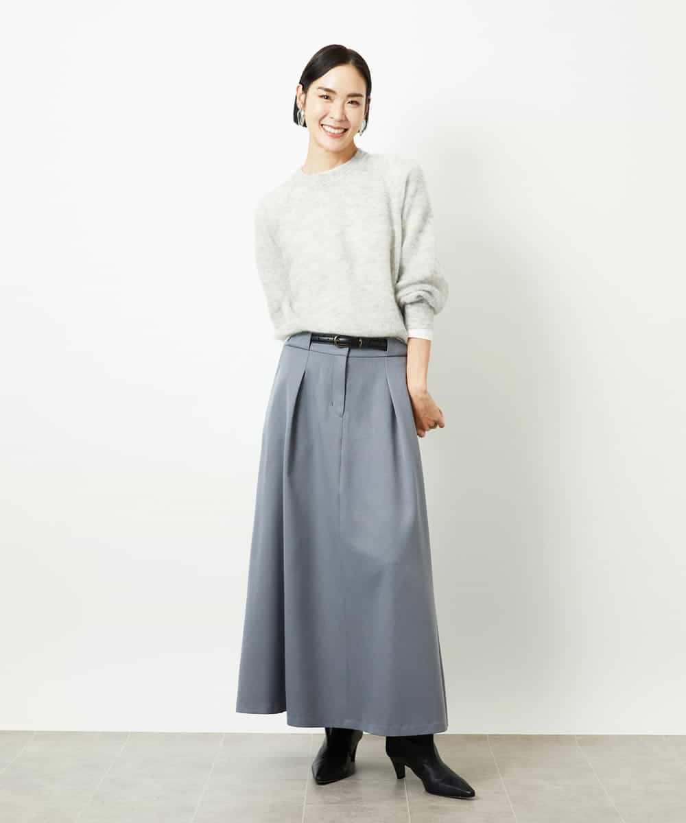 FMHBE24230 MICHEL KLEIN(ミッシェルクラン) ミモレ丈Aラインスカート グレー