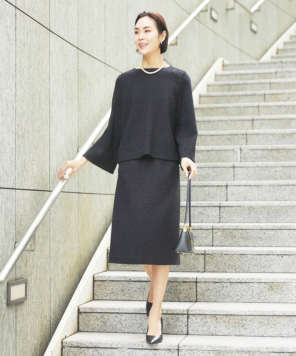 FMHDA01200 MICHEL KLEIN(ミッシェルクラン) ［セットアップ対応/洗える］ツイードセミタイトスカート グレー