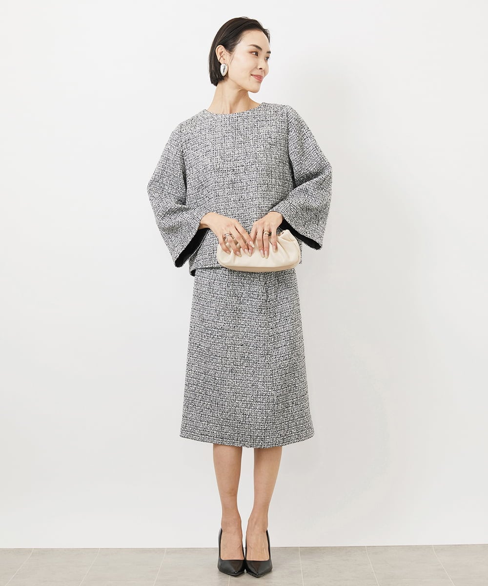 FMHDA01200 MICHEL KLEIN(ミッシェルクラン) ［セットアップ対応/洗える］ツイードセミタイトスカート グレー