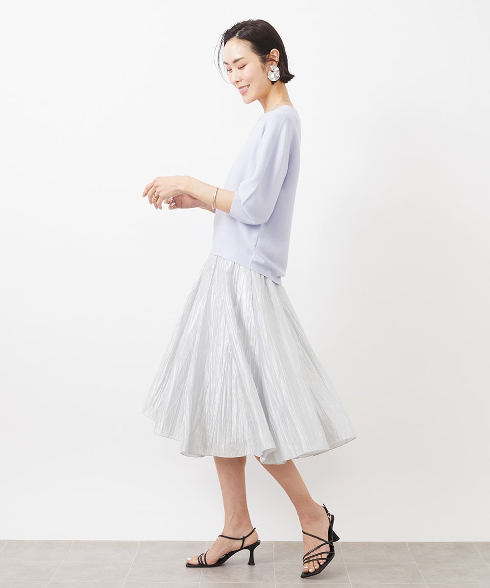 FMHDA03330 MICHEL KLEIN(ミッシェルクラン) メタリックプリーツスカート ベージュ