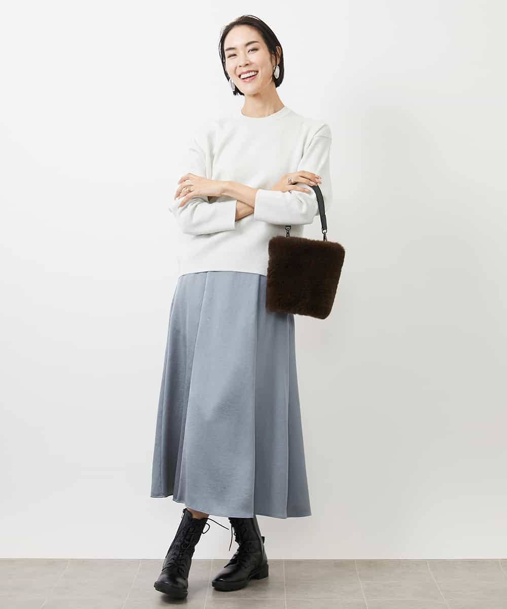 FMHDA12200 MICHEL KLEIN(ミッシェルクラン) ヴィンテージサテンスカート ライトグリーン