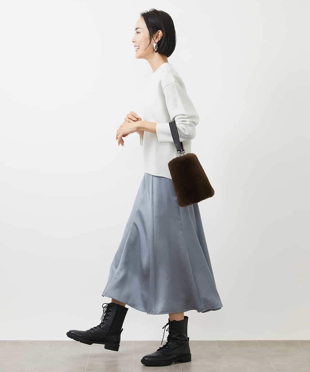 FMHDA12200 MICHEL KLEIN(ミッシェルクラン) ヴィンテージサテンスカート ライトグリーン