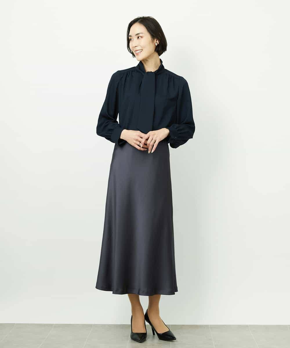 FMHDD04230 MICHEL KLEIN(ミッシェルクラン) [コージーボトム]ヴィンテージサテンスカート ライトブルー