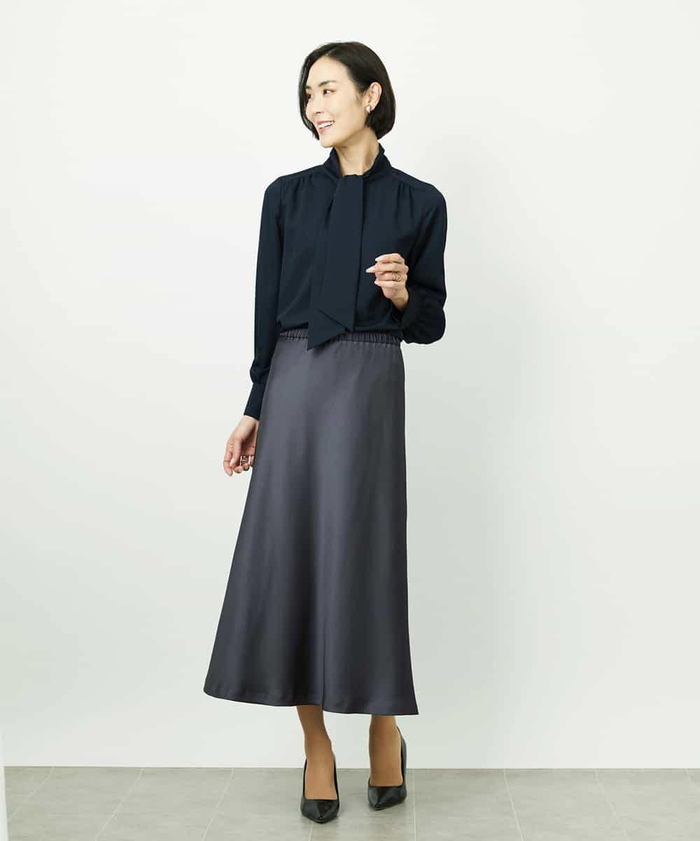 FMHDD04230 MICHEL KLEIN(ミッシェルクラン) [コージーボトム]ヴィンテージサテンスカート ライトブルー