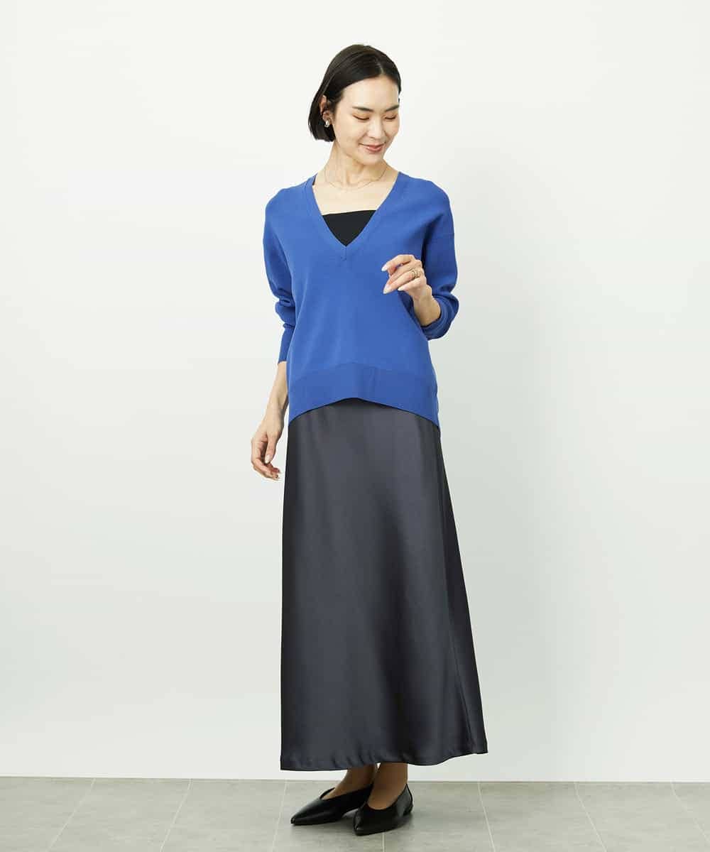 FMHDD04230 MICHEL KLEIN(ミッシェルクラン) [コージーボトム]ヴィンテージサテンスカート ライトブルー