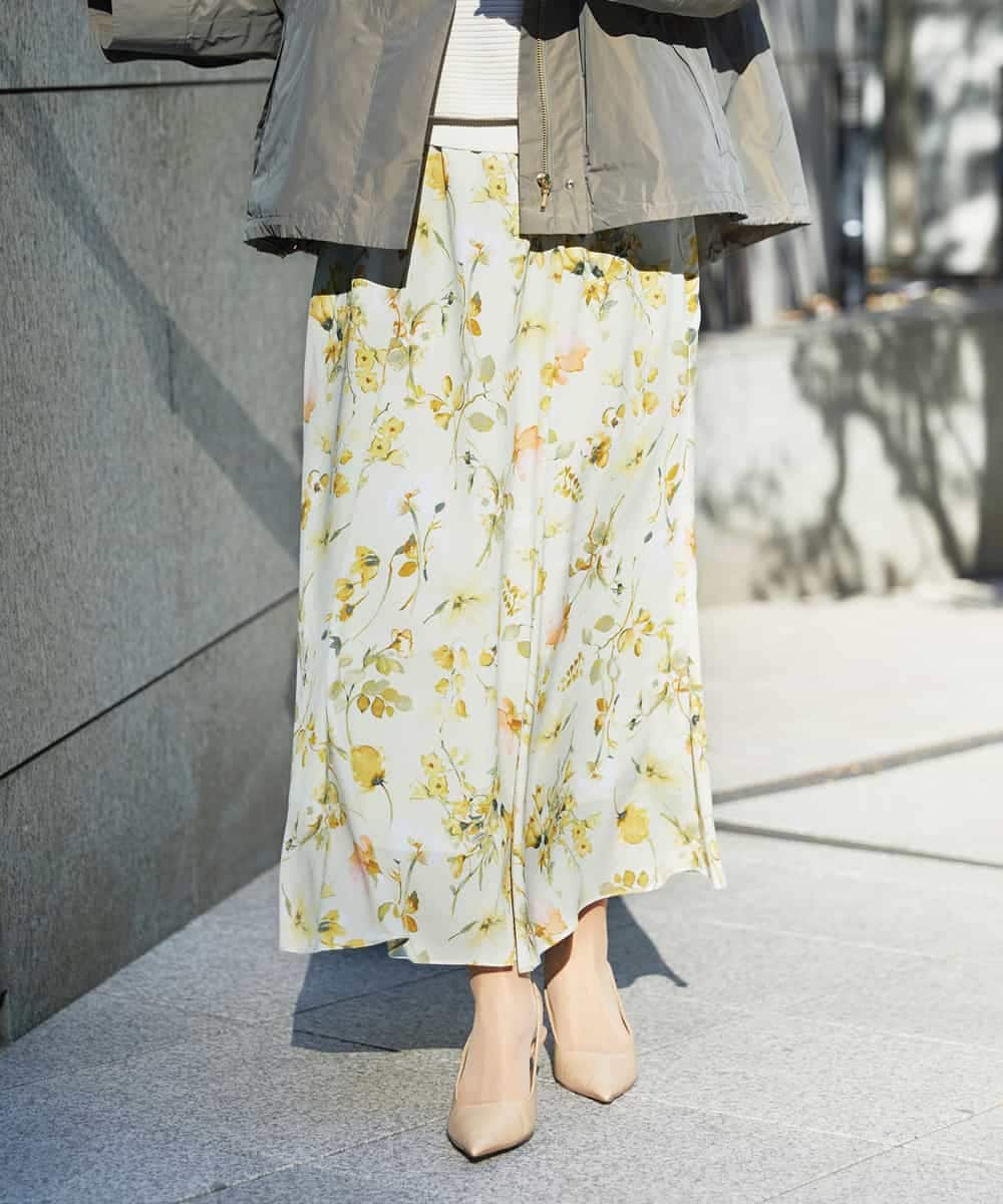 FMHDD12340 MICHEL KLEIN(ミッシェルクラン) フラワープリントセミマーメイドスカート ライトイエロー