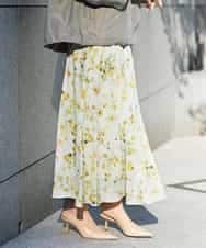 FMHDD12340 MICHEL KLEIN(ミッシェルクラン) フラワープリントセミマーメイドスカート ライトイエロー