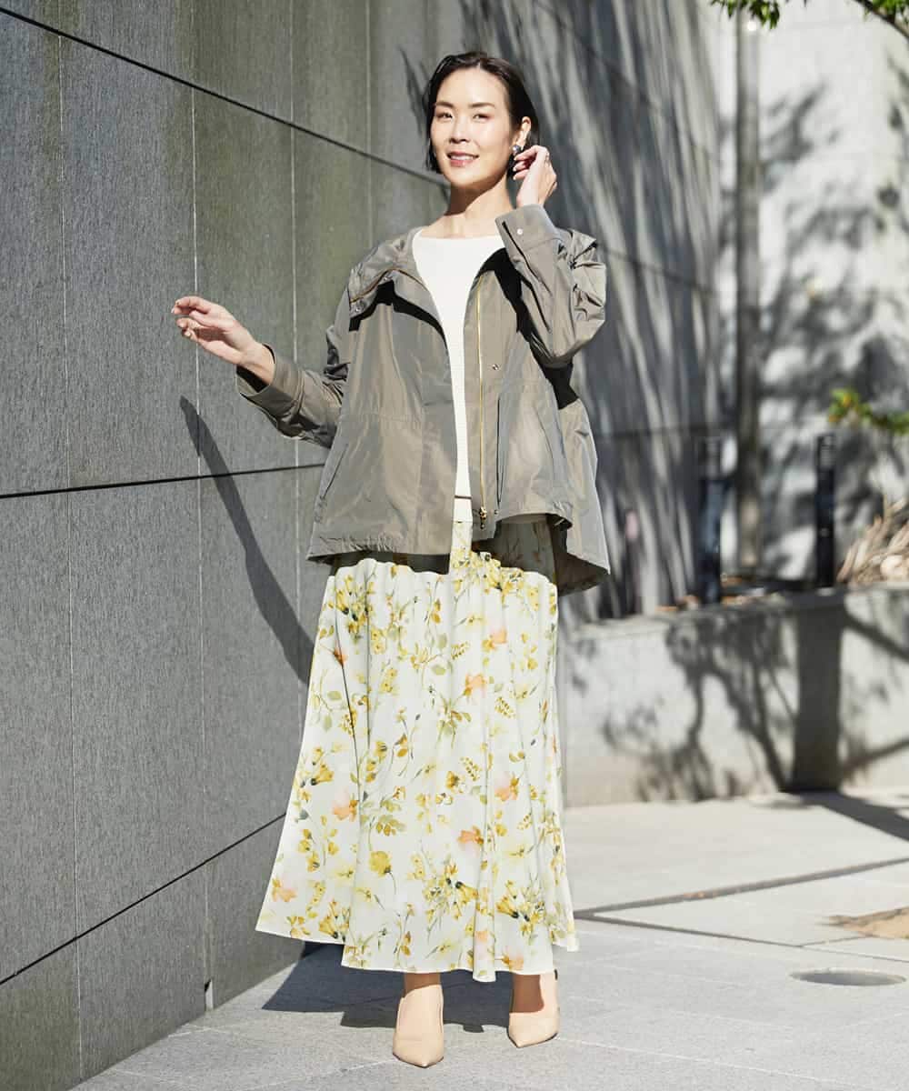 FMHDD12340 MICHEL KLEIN(ミッシェルクラン) フラワープリントセミマーメイドスカート ライトイエロー