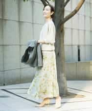 FMHDD12340 MICHEL KLEIN(ミッシェルクラン) フラワープリントセミマーメイドスカート ライトイエロー