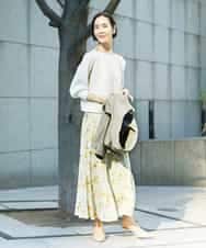 FMHDD12340 MICHEL KLEIN(ミッシェルクラン) フラワープリントセミマーメイドスカート ライトイエロー