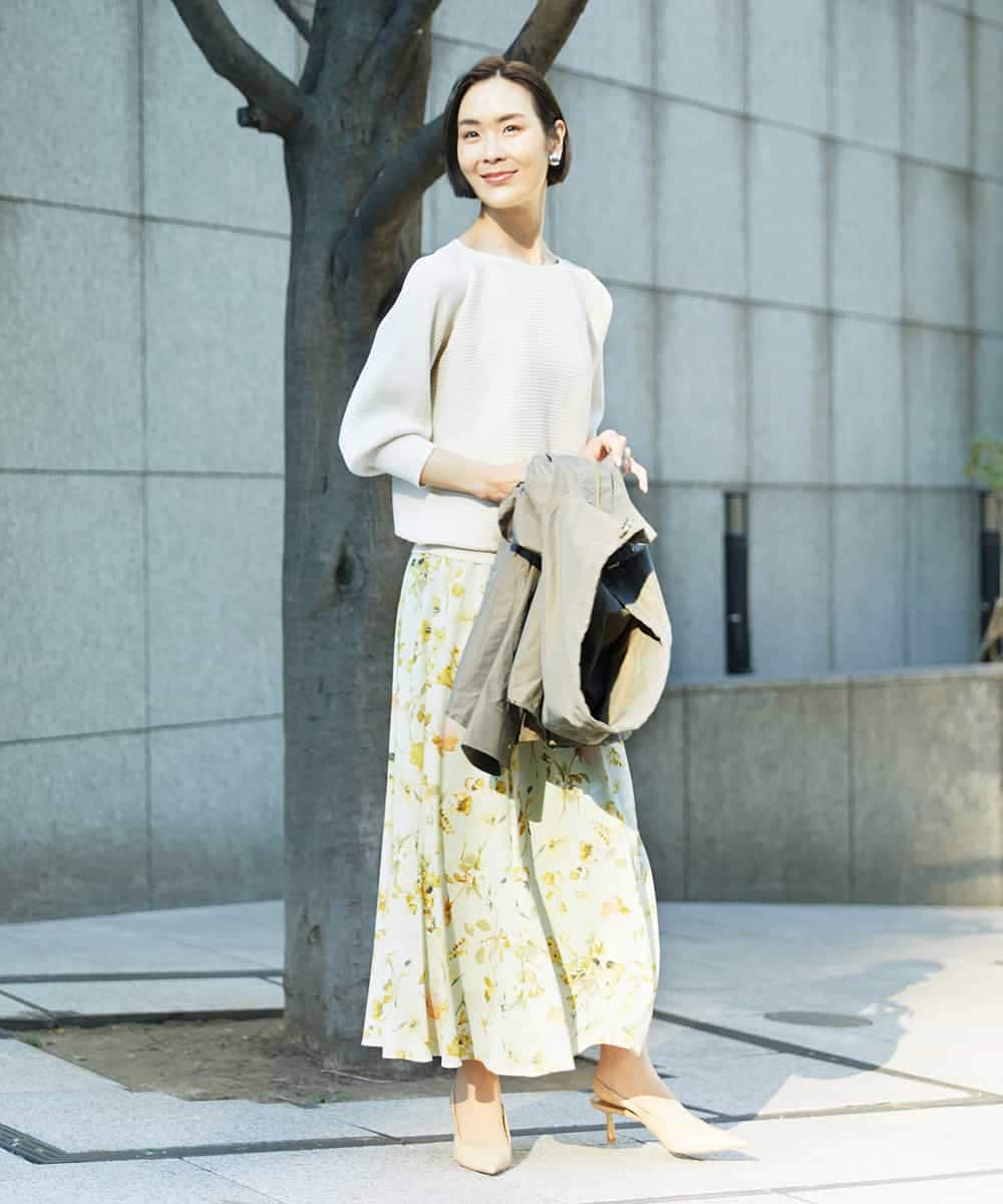 FMHDD12340 MICHEL KLEIN(ミッシェルクラン) フラワープリントセミマーメイドスカート ライトイエロー