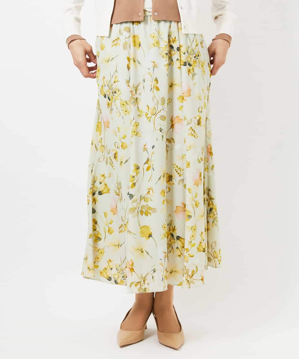 FMHDD12340 MICHEL KLEIN(ミッシェルクラン) フラワープリントセミマーメイドスカート ライトイエロー