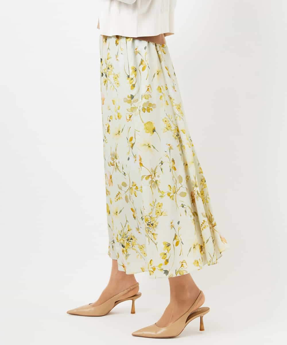 FMHDD12340 MICHEL KLEIN(ミッシェルクラン) フラワープリントセミマーメイドスカート ライトイエロー