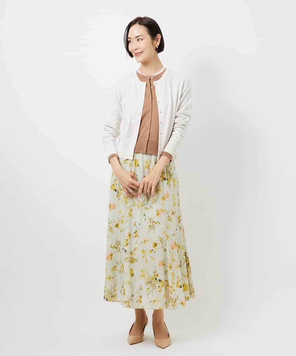 FMHDD12340 MICHEL KLEIN(ミッシェルクラン) フラワープリントセミマーメイドスカート ライトイエロー