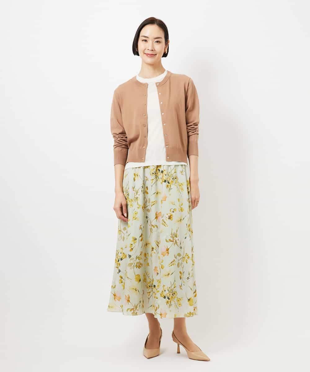 FMHDD12340 MICHEL KLEIN(ミッシェルクラン) フラワープリントセミマーメイドスカート ライトイエロー