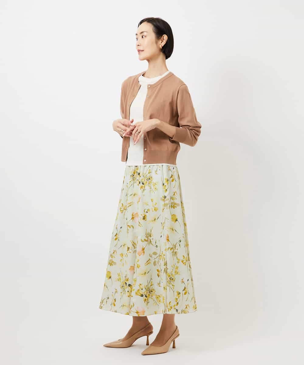 FMHDD12340 MICHEL KLEIN(ミッシェルクラン) フラワープリントセミマーメイドスカート ライトイエロー